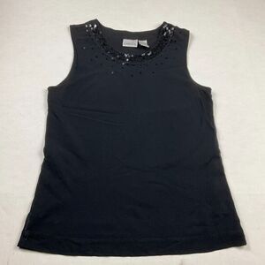 Chicos Black Embellished Sleeveless Tank Top Sequins Sparkle Stretch 0/Small